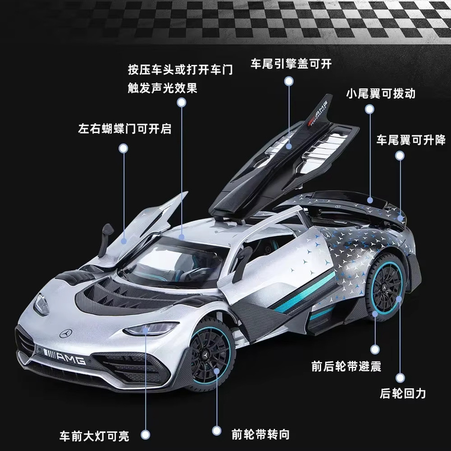AMG ONE Supercar Modellauto, 1:24, Metall, mit Sound und Licht, Grau - Bild 3