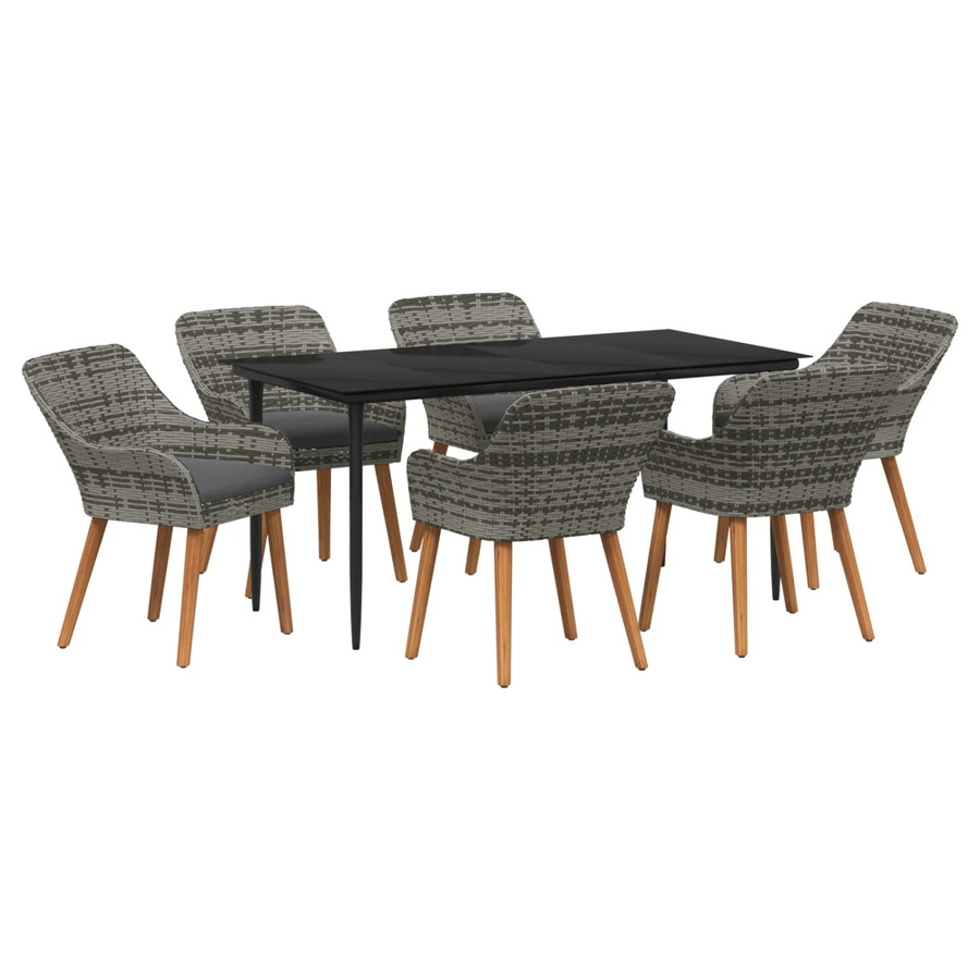 vidaXL 7-teiliges Garten-Dining-Set aus Poly-Rattan in Grau - Bild 2