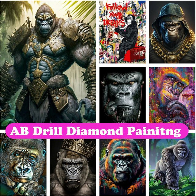 YUTTEE Diamond Painting Set Gorilla Motiv Multicolor DIY Mosaic Stickbilder mit runden Steinen - Bild 1