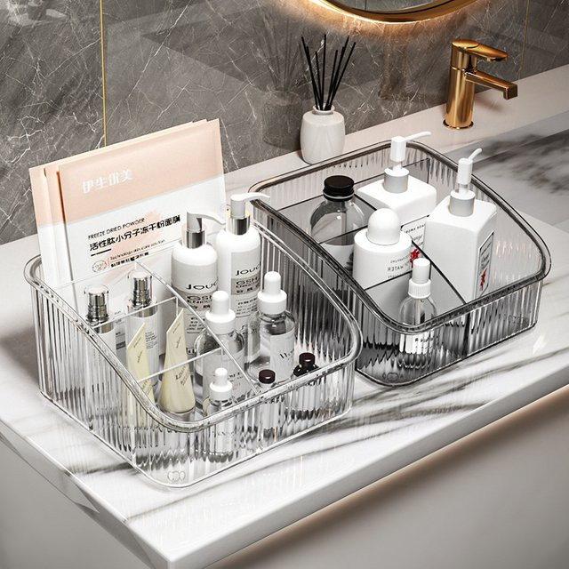 Transparenter Make-up-Organizer aus Acryl mit Tablett und mehreren Fächern für Schreibtisch und Waschtisch - Bild 1
