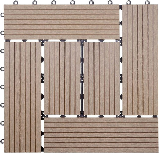 BERLINLODGE WPC Bodenfliesen Set 11 Stück in Holzoptik Teak, Farbe Braun, B/T: 30 x 30 cm - Bild 1