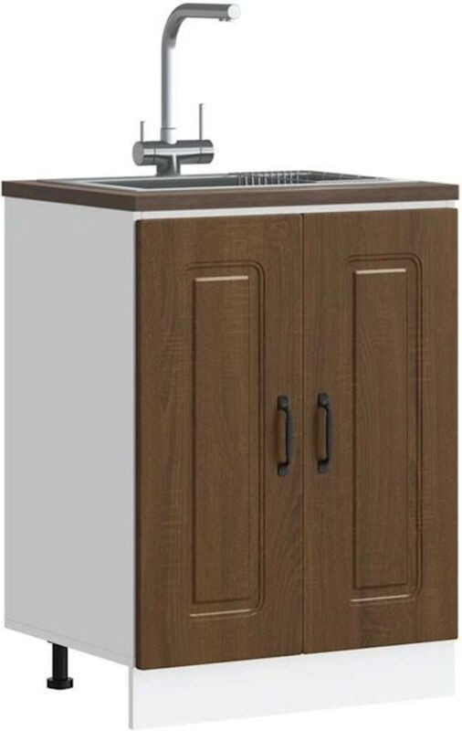 Spülenunterschrank Kalmar von Vidaxl in Braun Eichen-Optik mit Drehtüren, B/T/H: 60 x 46 x 81,5 cm - Bild 1