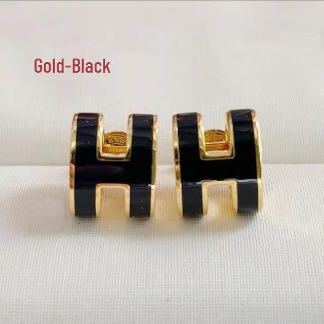 Aijia H Ohrstecker, Emaille, Titan, Schwarz, Damen - Bild 1