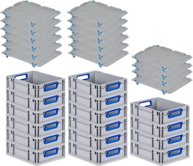 PROREGAL Spar Set 16x Eurobox Nextgen Color in Blau mit Auflagedeckeln und Schiebeschnappverschlüssen, H x B x T: 12 x 30 x 40 cm - Bild 1