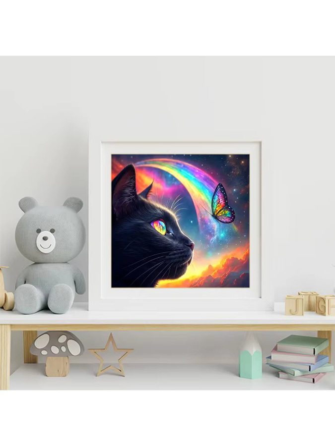 Momoart Diamant-Gemälde DIY Mosaik mit schwarzer Katze und Schmetterling in Schwarz und Multicolour, B/H: 20 x 20 cm - Bild 3