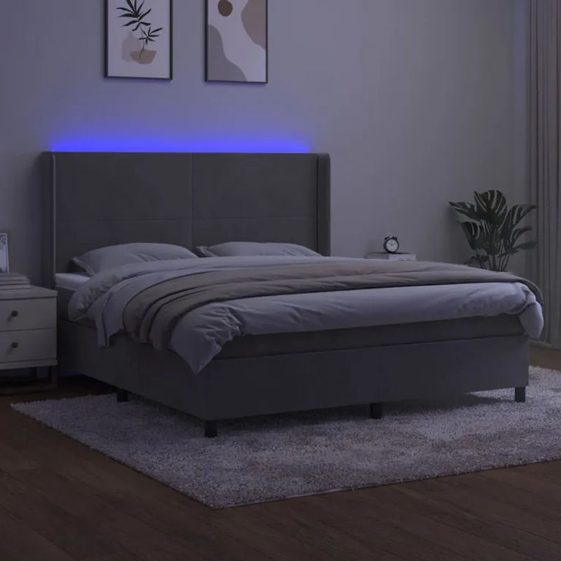 Vidaxl Kontinentalbett mit Matratze und LED in Grau aus Samt, B/T: 180 x 200 cm - Bild 3