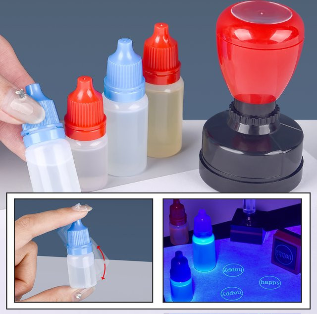 Fluoreszierende UV-Spezialtinte in Blau für fälschungssichere Blitzstempel - Bild 1