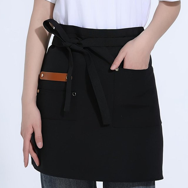 Küchen-Leinenschürze für Damen von YC Direct in Schwarz mit verlängertem Bund und verstärkter Naht - Bild 1