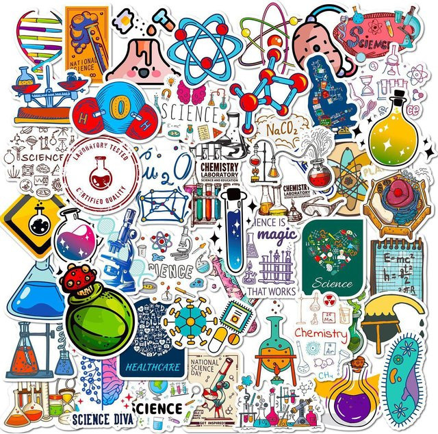 50 Wissenschaft und Chemie Labor Aufkleber Set aus PVC Vinyl in Multicolour - Bild 1