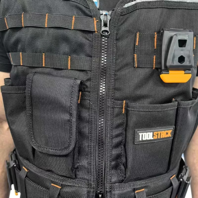 TOOLSTACK TSK-62 Arbeitswerkzeugweste in Schwarz mit mehreren Taschen und Reißverschluss für Elektriker - Bild 3