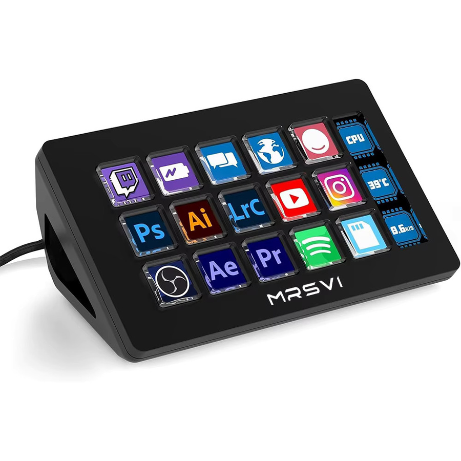 MRSVI 293S Visuelle Tastatur-Stream-Dockingstation mit 15 LCD-Tasten für Live-Content-Erstellung in Schwarz, kompatibel mit Win/MacOS - Bild 7