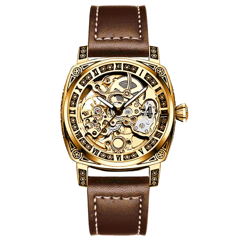 CAROTIF Armbanduhr, Gold, Leder, Automatik, Herren - Bild 6
