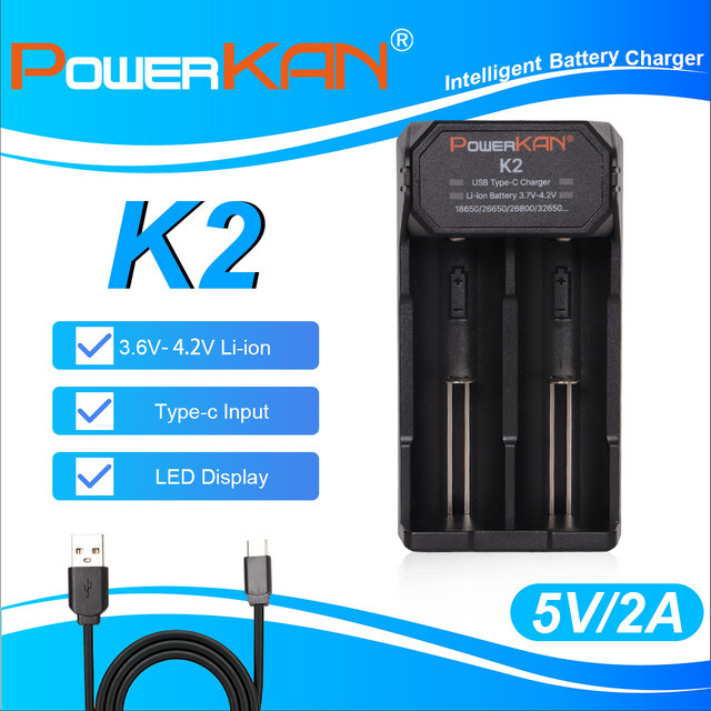 POWERKAN K2 Intelligentes Zwei-Schacht-Ladegerät mit Mikrocomputersteuerung für 3.6V/3.7V Li-Ion-Akkus in Schwarz - Bild 1