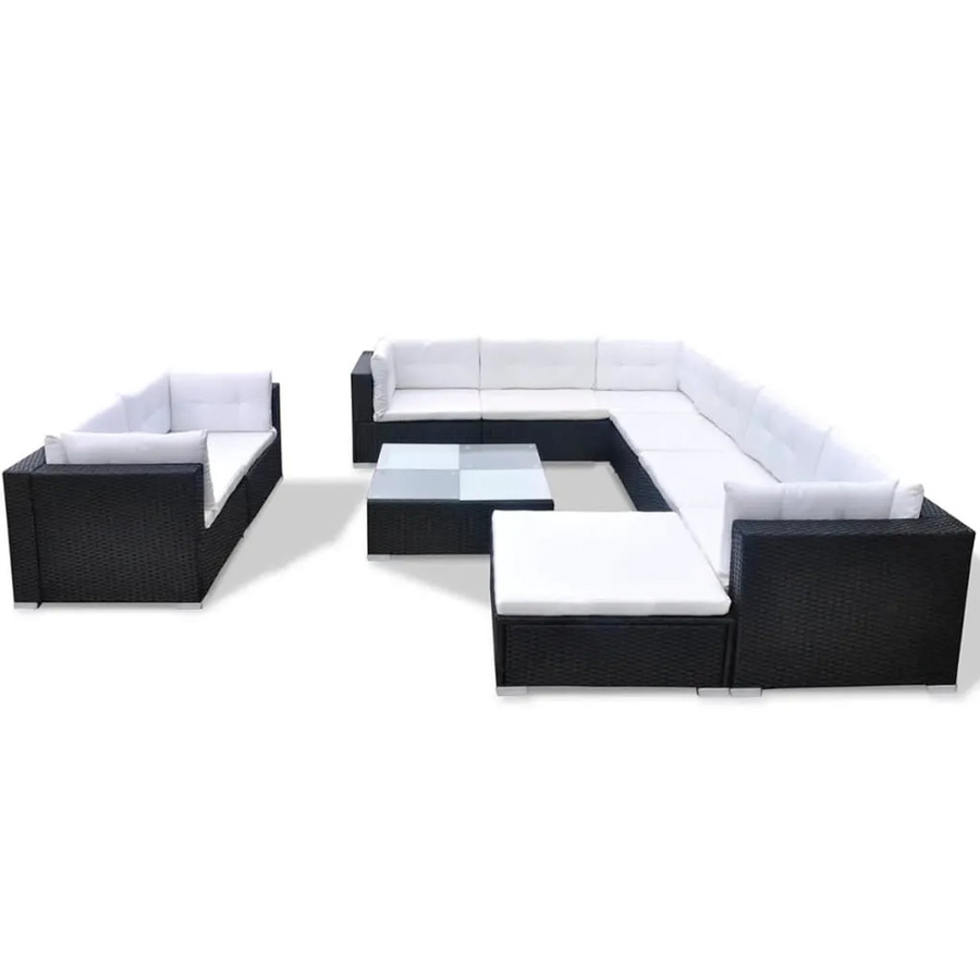 vidaXL 10-tlg Garten-Lounge-Set Modell 5 aus Poly Rattan und Metall in Schwarz mit Auflagen und Ottoman - Bild 2