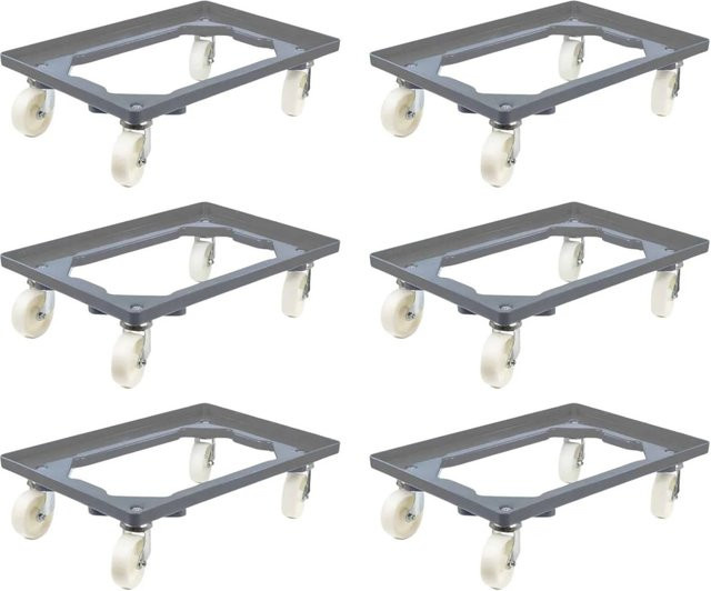 PROREGAL SparSet 6x Transportroller für Euroboxen 60 x 40 cm, Grau, mit Kunststoffrädern, 2 Lenkrollen und 2 Bockrollen, Traglast 300 kg - Bild 1
