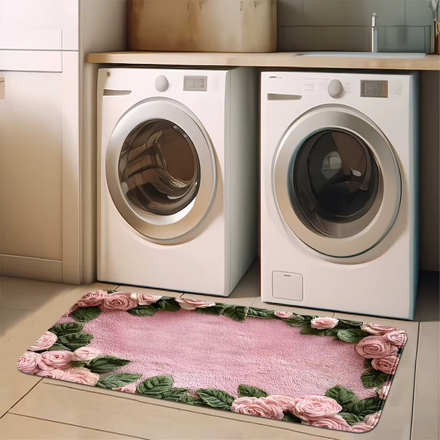 VIKAMA Teppich mit rosa Rosenmuster, rutschfest und wasserabsorbierend, B/T: 60 x 40 cm - Bild 4