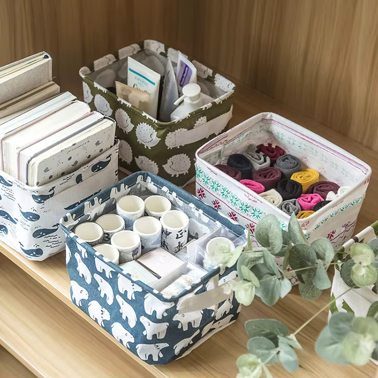 Stoff-Aufbewahrungsbox mit Griff im Polka-Design, Organizer für Büro und Zuhause, Schwarz/Mehrfarbig, B/T/H: 20 x 16 x 13 cm - Bild 2