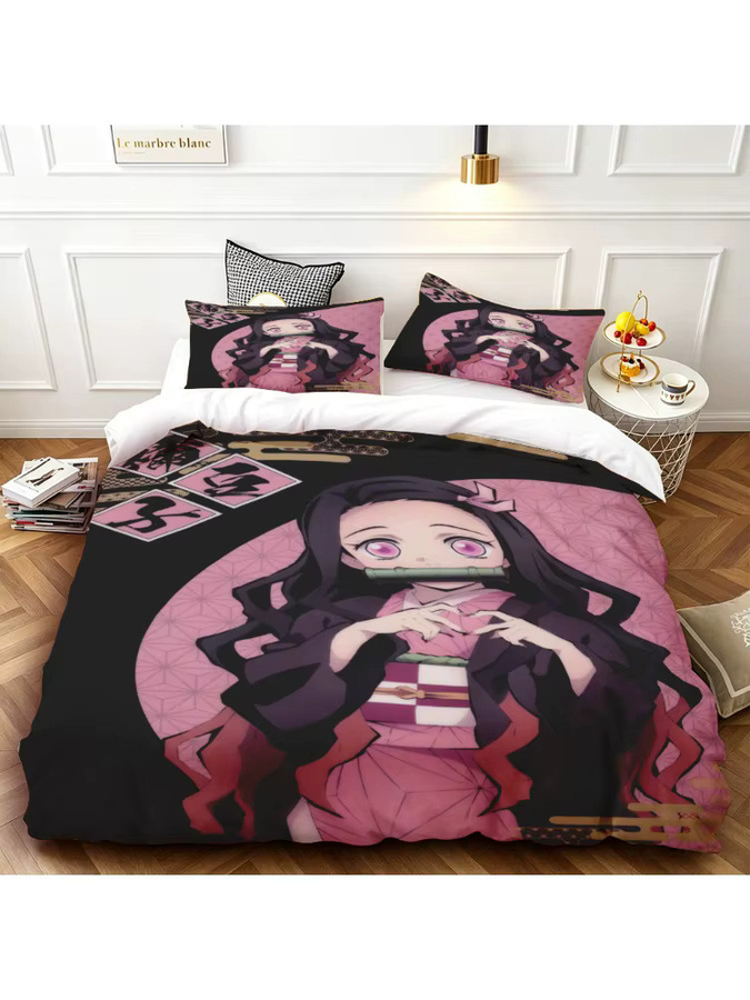 Bandai Demon Slayer Bettwäsche-Set mit Nezuko Motiv in Pink, atmungsaktiver Duvet-Cover für Erwachsene - Bild 2