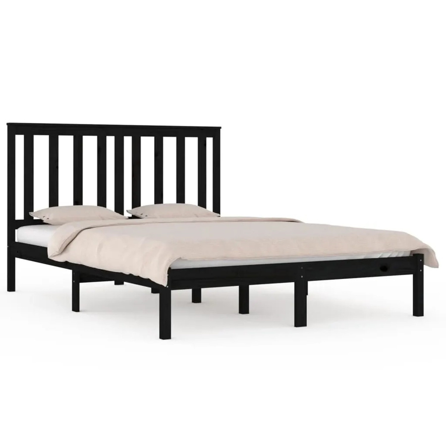vidaXL Massivholzbett aus Kiefer in Schwarz mit rustikaler Optik, B/T: 140 x 190 cm - Bild 2