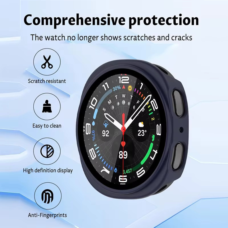 Mptionx Schutzhülle mit gehärtetem Glas und Displayschutzfolie für Samsung Galaxy Watch 8 (44 mm und 40 mm) in Blau - Bild 2
