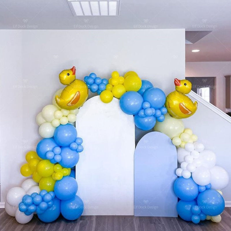 Ballon-Bogen-Set mit Cartoon Tier Motiv Mini Ente in Gelb und Blau für Kinder Geburtstagsdekoration aus Latex und Folie - Bild 1