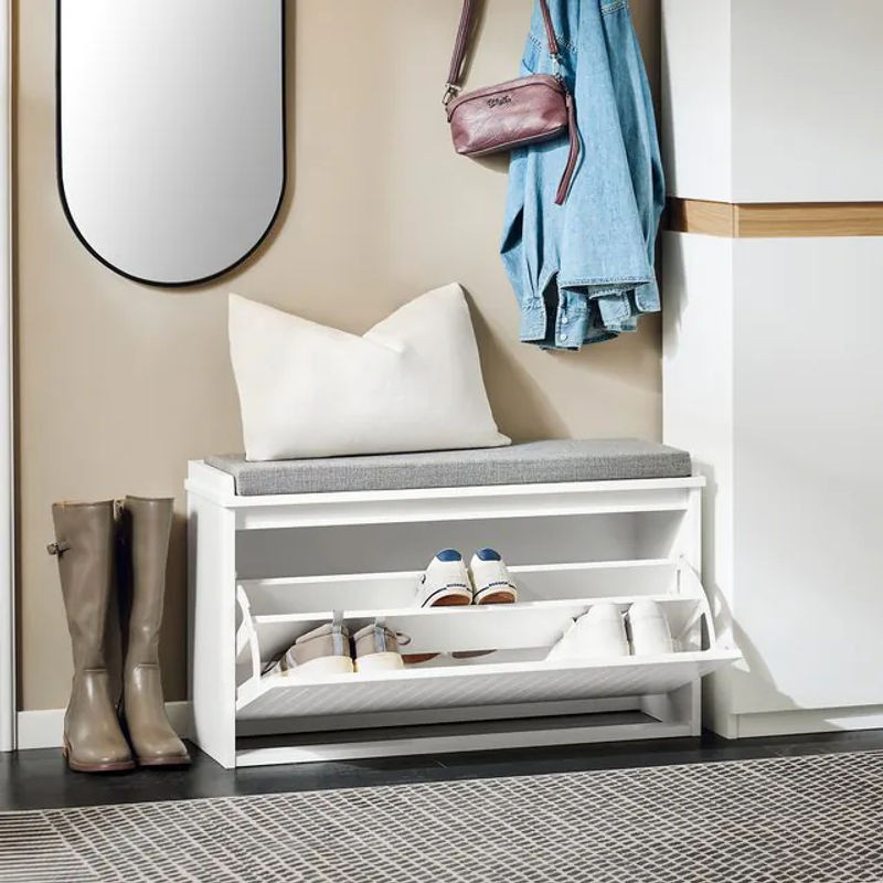 SoBuy Schuhbank mit Drehtüren und Sitzkissen aus Stoff in Grau oder Weiß, B/T/H: 80 x 26 x 45 cm - Bild 1