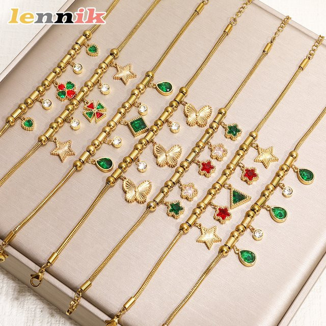 LENNIK Armband, Edelstahl, Smaragd, Zirkonia, Damen, Gold - Bild 1