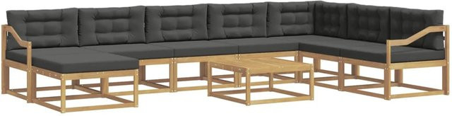 vidaXL Outdoor-Sofagarnitur aus massivem Akazienholz in L-Form, 9-teiliges Set in Weiß und Anthrazit mit Polsterkissen - Bild 1