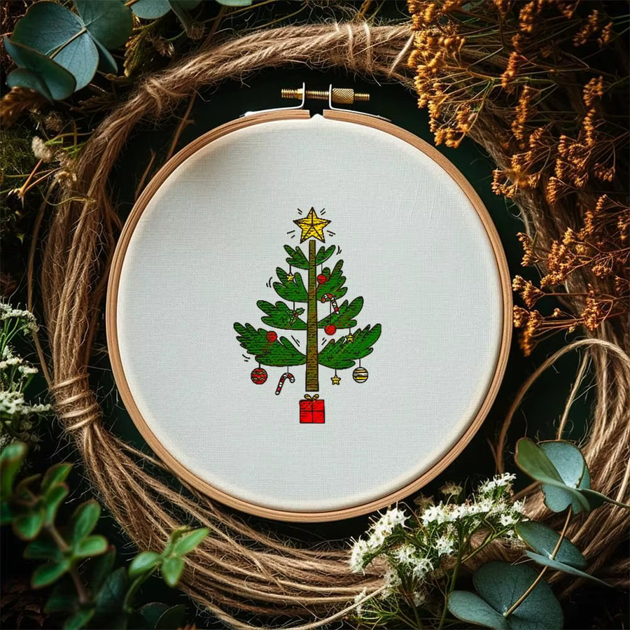 Wasserlöslicher Stabilisator mit Weihnachtsbaum-Stickermuster in Weiß für Handarbeit und Nähzubehör - Bild 2