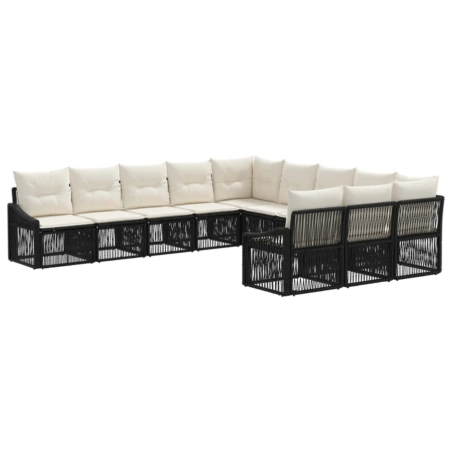 vidaXL Gartensofa-Set 11-tlg. in Schwarz aus Poly-Rattan mit Polsterung und Kissen in U-Form - Bild 2