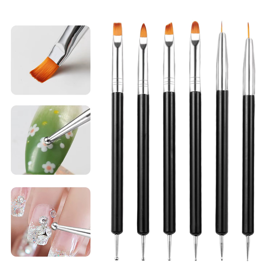 LUSLUKING Nagelkunst Pinsel Set, 6 Stück, Nylon Liner/Flach/Rund - Bild 2
