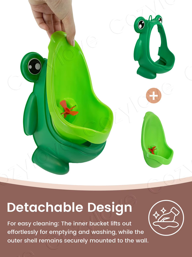 Kisslanding Wandmontiertes Baby-Urinal für Jungen mit Cartoon-Frosch-Design und Zielspiel, Farben: Grün oder Blau - Bild 4