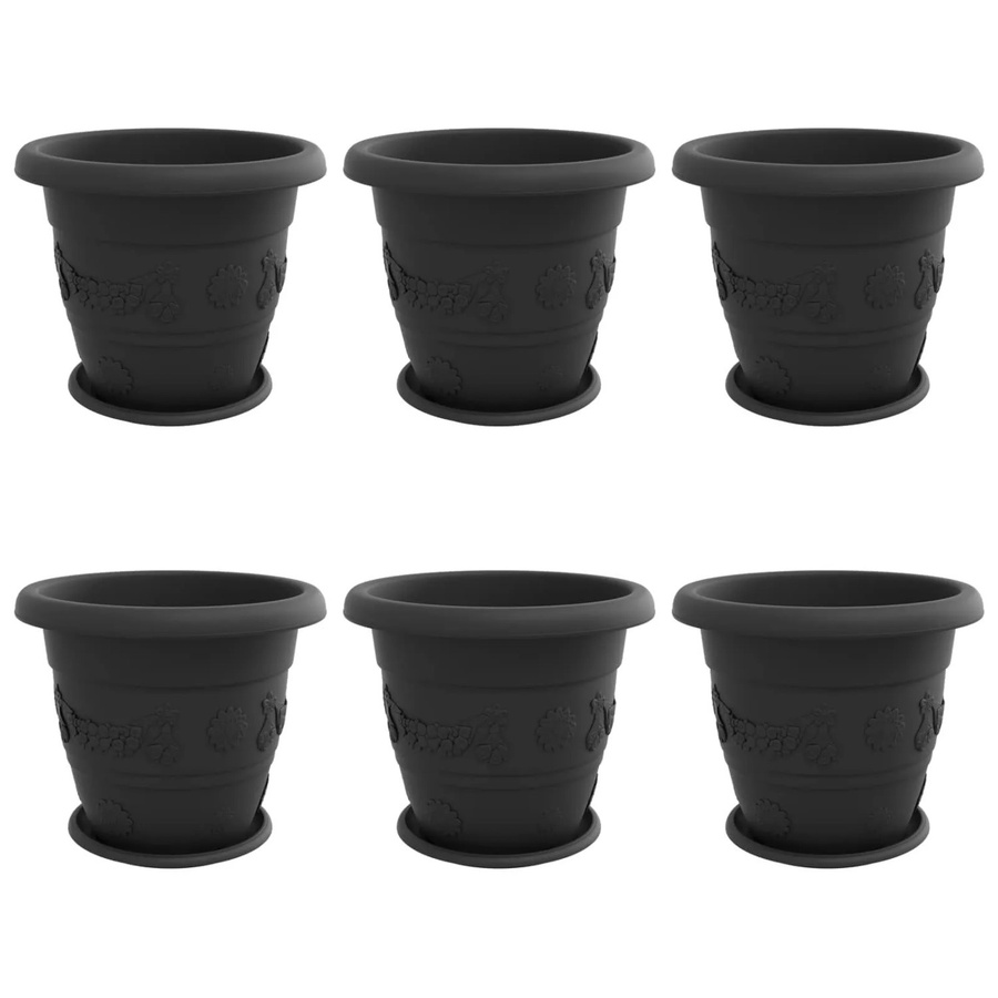 6er Set vidaXL Blumentöpfe aus Kunststoff in Schwarz, zylindrisch, Durchmesser: 26 cm, Höhe: 32 cm - Bild 2