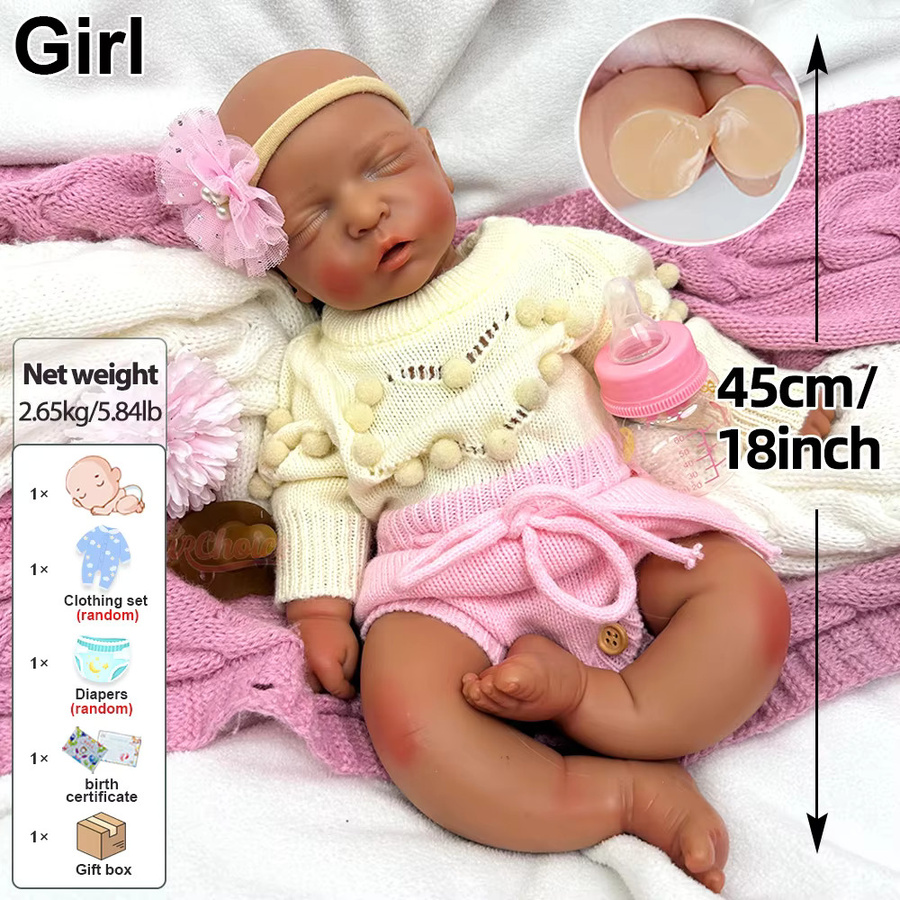 Waschbare Vollsilikon-Reborn-Puppe, 18 Zoll, Realistische Reborn-Puppe, Handgefertigt, Bemalt, Neugeborene Muñeca - Bild 2