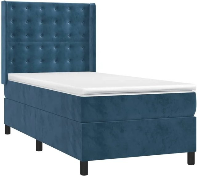 vidaXL Boxspringbett mit Matratze in Dunkelblau, Hybrid-Bett mit LED-Unterbettbeleuchtung und USB-Ladeport, Samt, B/T/H: 80 x 200 cm - Bild 1