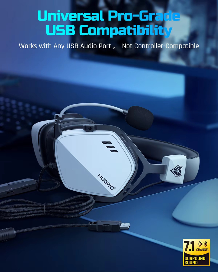 NUBWO HG03 USB-A Gaming-Headset mit 7.1 Surround Sound und Geräuschunterdrückung in Weiß oder Pink - Bild 2