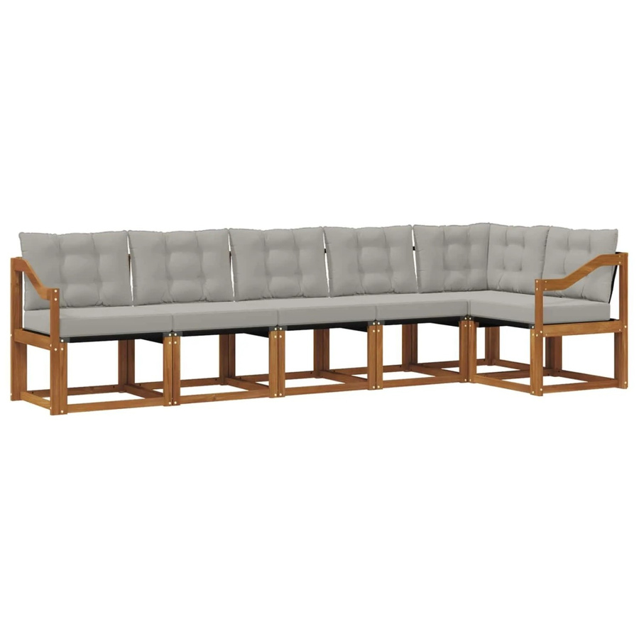 vidaXL Outdoor-Sofagarnitur 6-teilig L-Form aus Akazienholz und Textilene in Grau mit Kissen - Bild 2