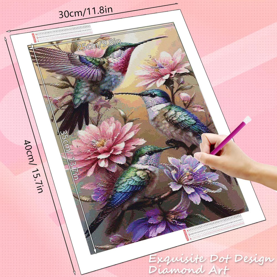 HUACAN Diamond Painting Set Kolibri und Blumen mit runden Diamanten in Multicolour, B/H: 30,0 x 20,0 cm - Bild 2