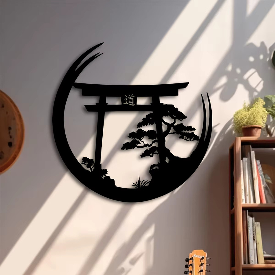 CIFBUY Japanisches Bonsai Torii Wandkunst aus Metall in Schwarz als orientalische Hängedekoration - Bild 4
