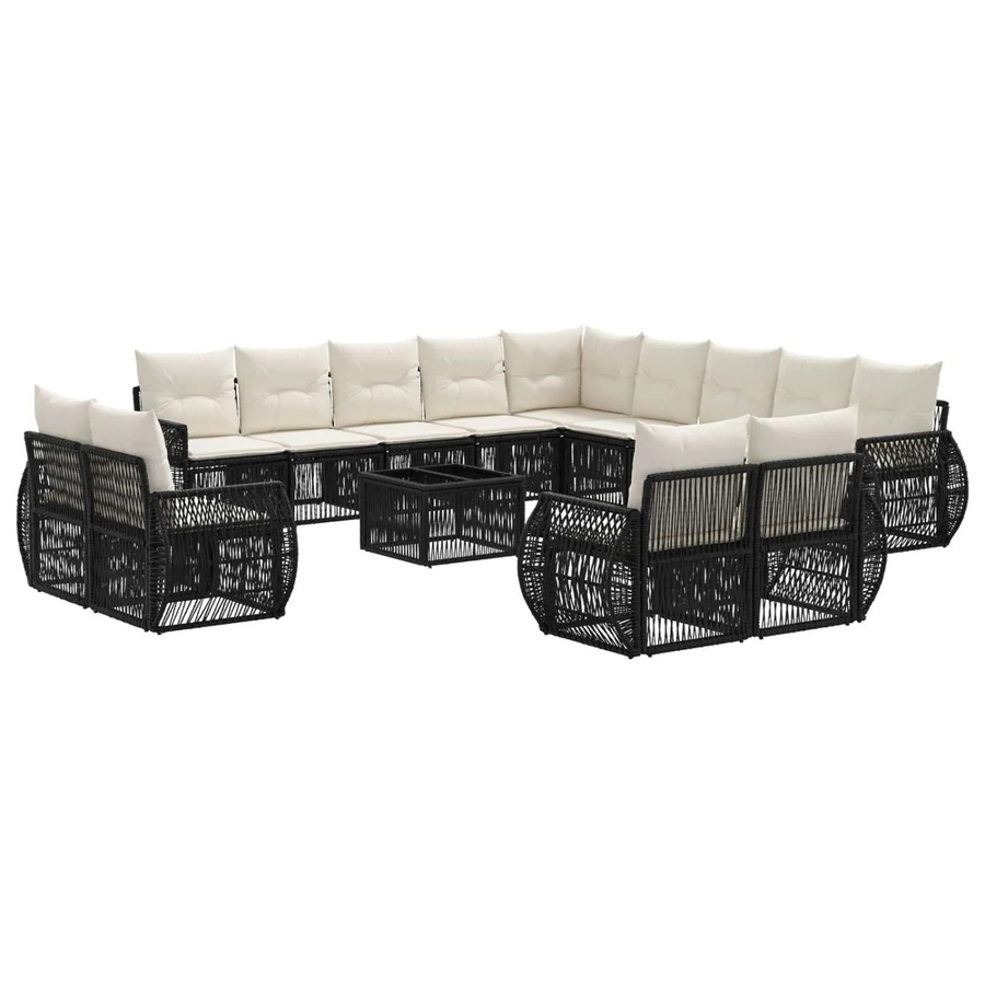 vidaXL Gartensofa-Set 14-tlg. aus Poly-Rattan in Schwarz und Cremeweiß mit Polsterung und Kissen für Garten und Terrasse - Bild 2