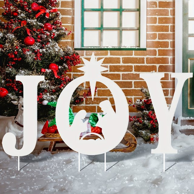 Joy Weihnachts-Krippen-Hofschild-Set für die Outdoor-Dekoration, Weiß, Religiöse Szene aus Kunststoff - Bild 1