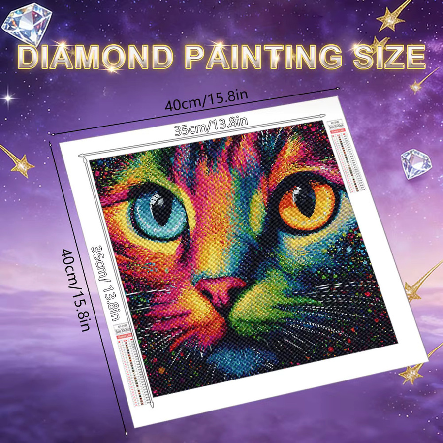 HUACAN Diamant-Mosaik 5D Katze Sternenhimmel Landschaft Wandbild in Multicolour, runde Form, B/B/B: 20 x 20 x 20 cm - Bild 2