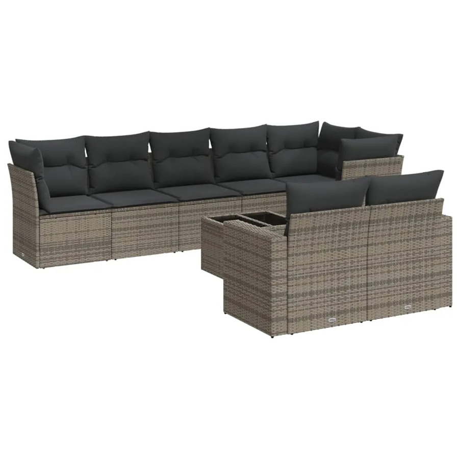 vidaXL 9-teilige Garten-Sofagarnitur aus Poly-Rattan mit Kissen in Grau - Bild 2