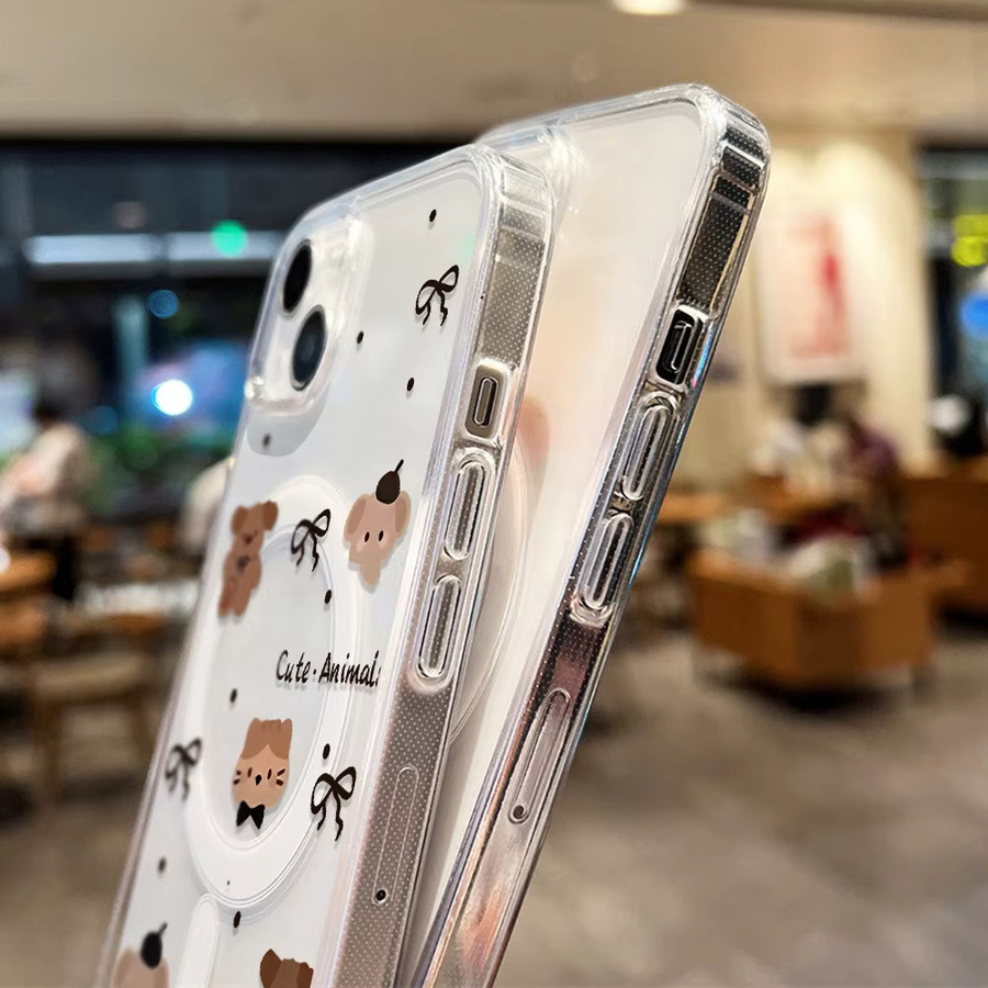 Transparente magnetische Handyhülle mit süßen koreanischen Cartoon-Tieren für Apple iPhone 17, 16, 15, 14, 13, 12 Pro Max kompatibel mit kabellosem Laden - Bild 5