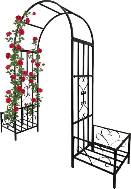 Relaxdays Rosenbogen aus Eisen mit Pflanzkästen in Schwarz, B: 206 cm, H: 216 cm, T: 50 cm - Bild 1
