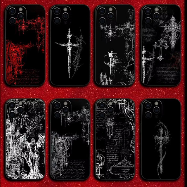 Etmakit Handyhülle Gothic Cyber Sigil Cross in Schwarz für iPhone 11 bis iPhone 17 Air stoßfest und weich - Bild 1