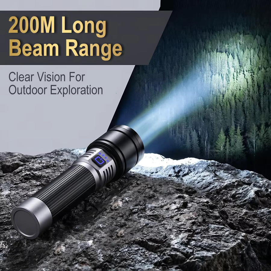 BORUiT Ultrahelle LED-Taschenlampe mit 1000LM, USB-aufladbar und Zoomfunktion, Schwarz aus Aluminiumlegierung für Outdoor, Camping und Wandern - Bild 2