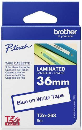 Brother TZe-263 Laminiertes Schriftband Blau auf Weiß, Breite: 36 mm, Länge: 8 m - Bild 1