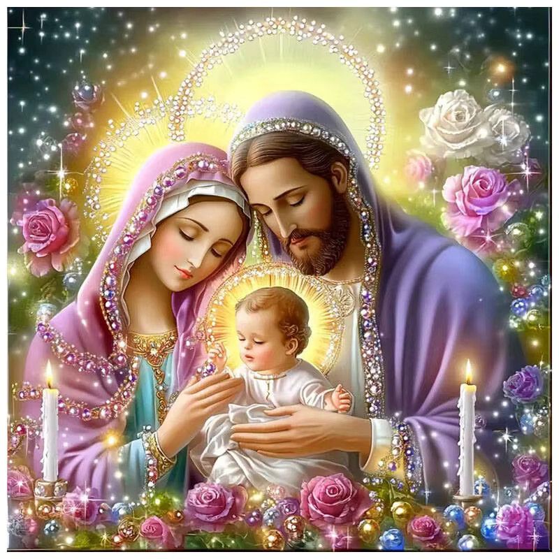 HUACAN Diamantmalerei Jesus und Jungfrau Maria als religiöses Mosaik-Porträt zur Wandmontage, Full Round, 20 x 20 cm - Bild 4