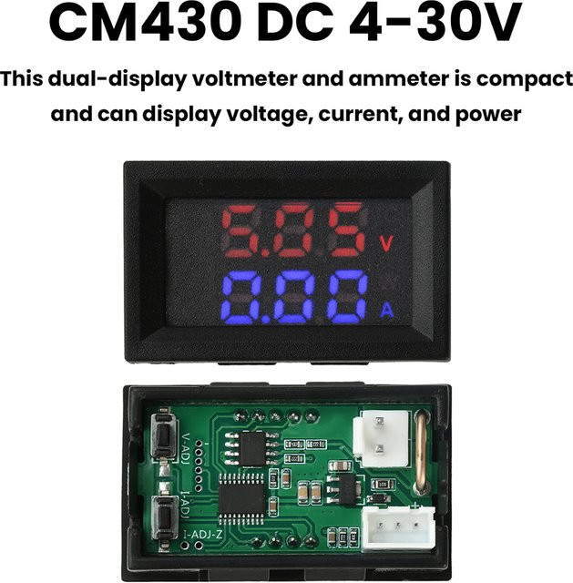 Aideepen Digitales Voltmeter Amperemeter CM430 Spannungs-Strom-Messgerät mit 0,28 Zoll Rot-Blauem LED Dual-Display DC 0-100V 10A - Bild 1